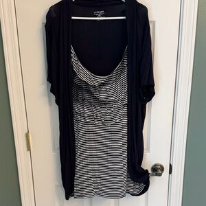 Lane Bryant Black Cardigan with Black & White Striped Ruffle Tank
